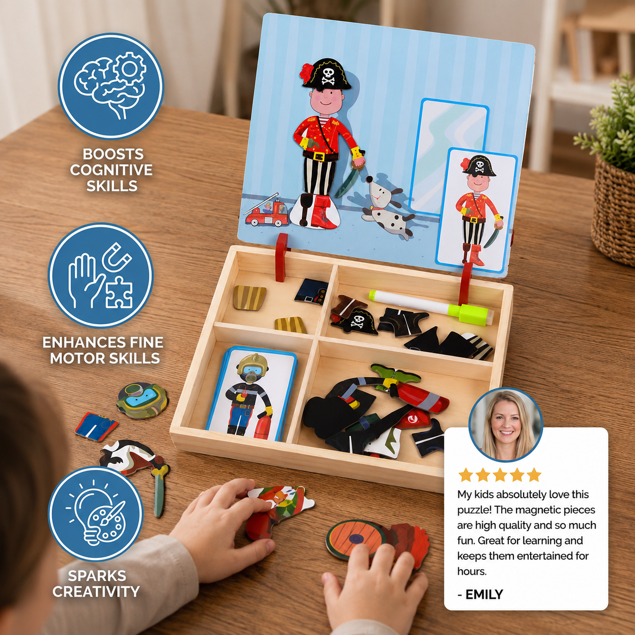 Magnetic Wooden Dress-Up & Matching Puzzle Board – Creative Learning Toy
