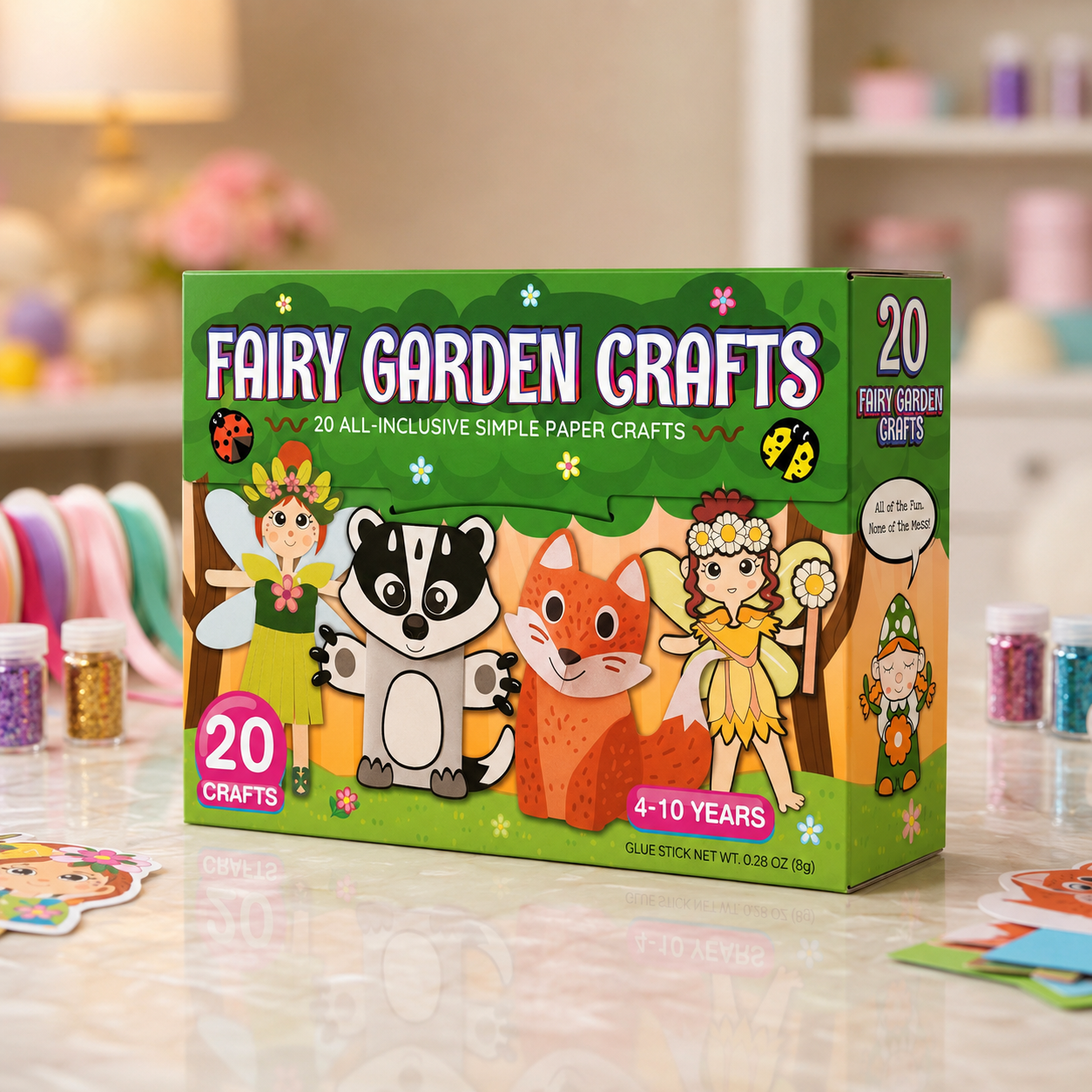 Kids Paper Crafts Box – 20 Easy DIY Arts & Crafts Projects for Ages 3–10 with Glue Stick, Tape & Envelopes