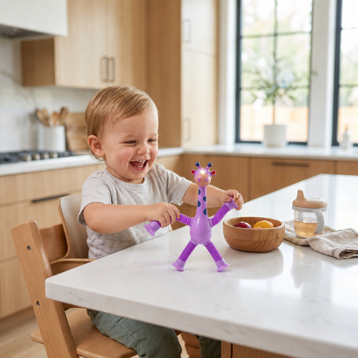 Sensory suction cup giraffe baby toy