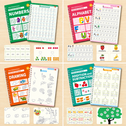 Reusable Grooved Handwriting Practice Books for Kids – 6-Piece Tracing & Writing Set