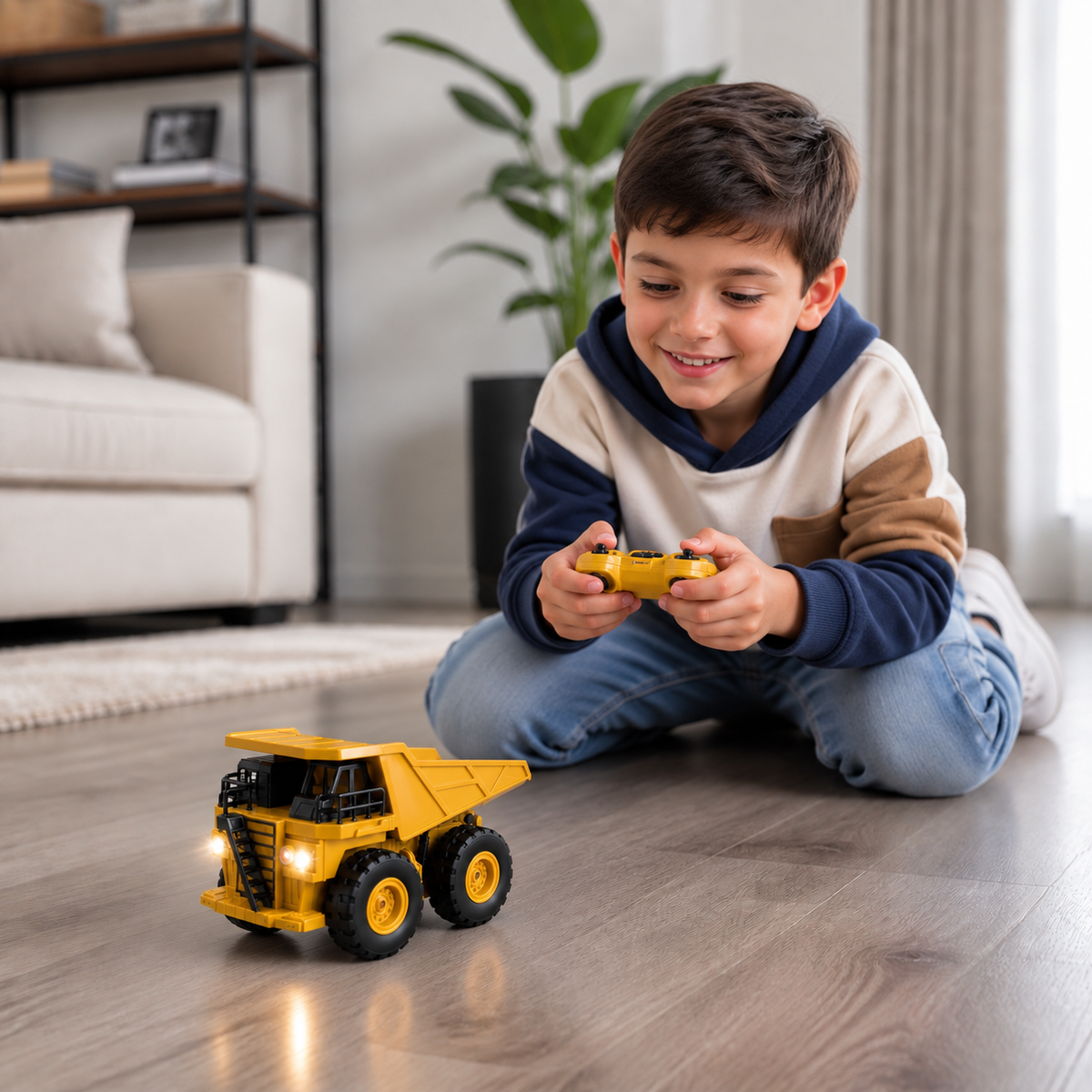 Remote-Controlled Dump Truck with Lights – Construction Vehicle Toy