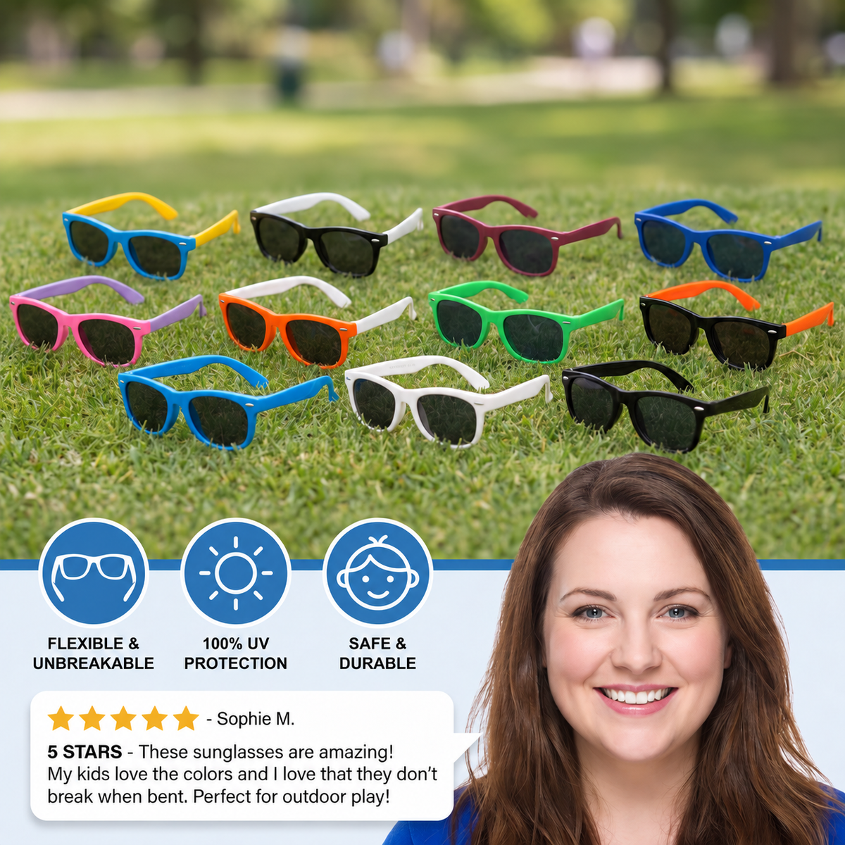 Kids flex sunglasses with flexible unbreakable frames
