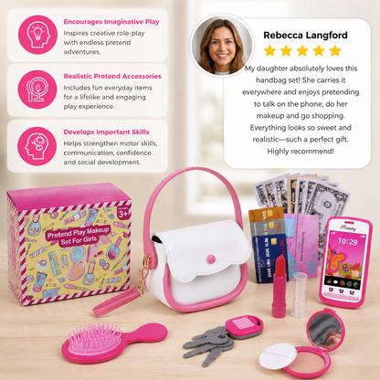 Kids Pretend Play Handbag Set with Phone, Makeup & Accessories