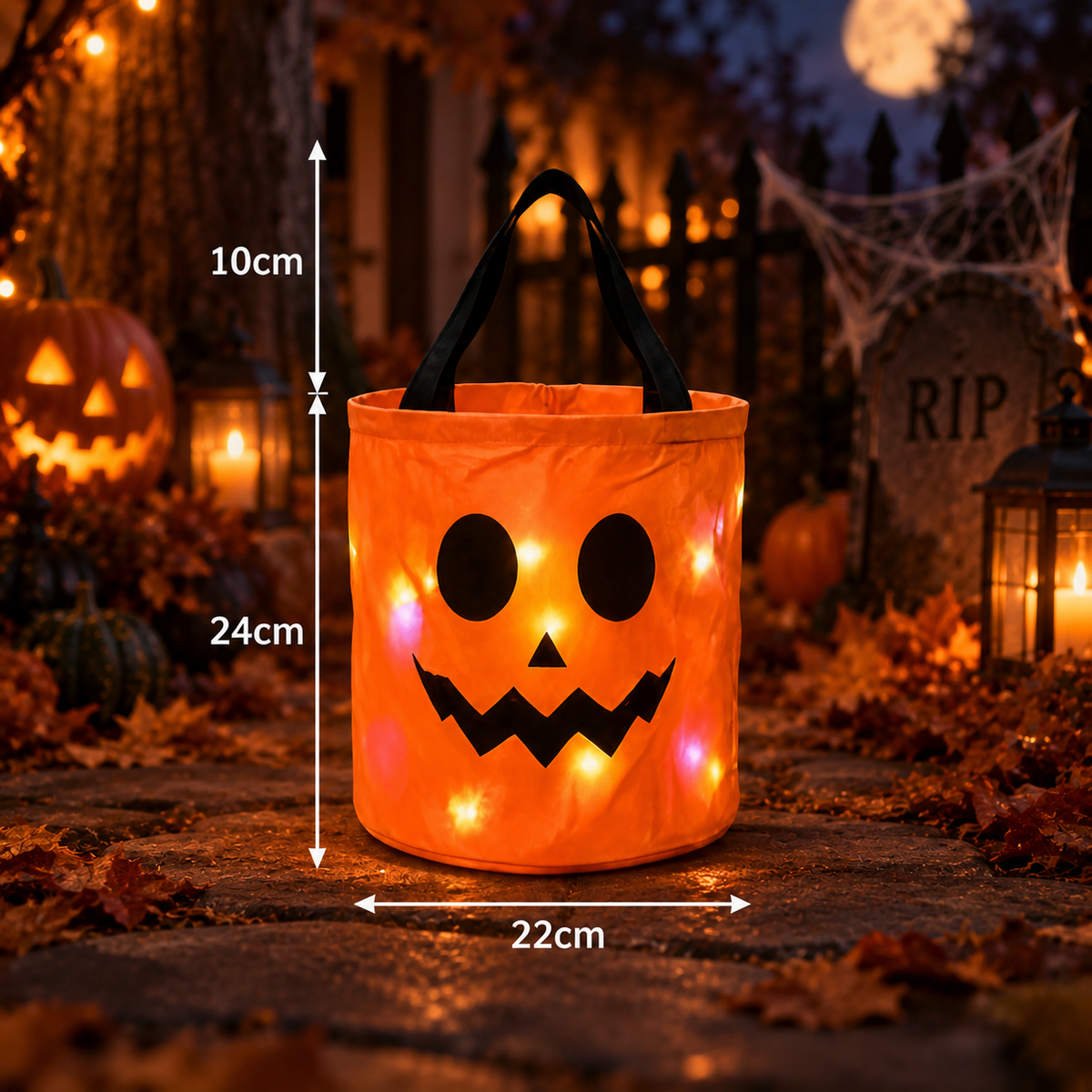 LED Halloween Trick-or-Treat Candy Bucket – Reusable Light-Up Tote Bag