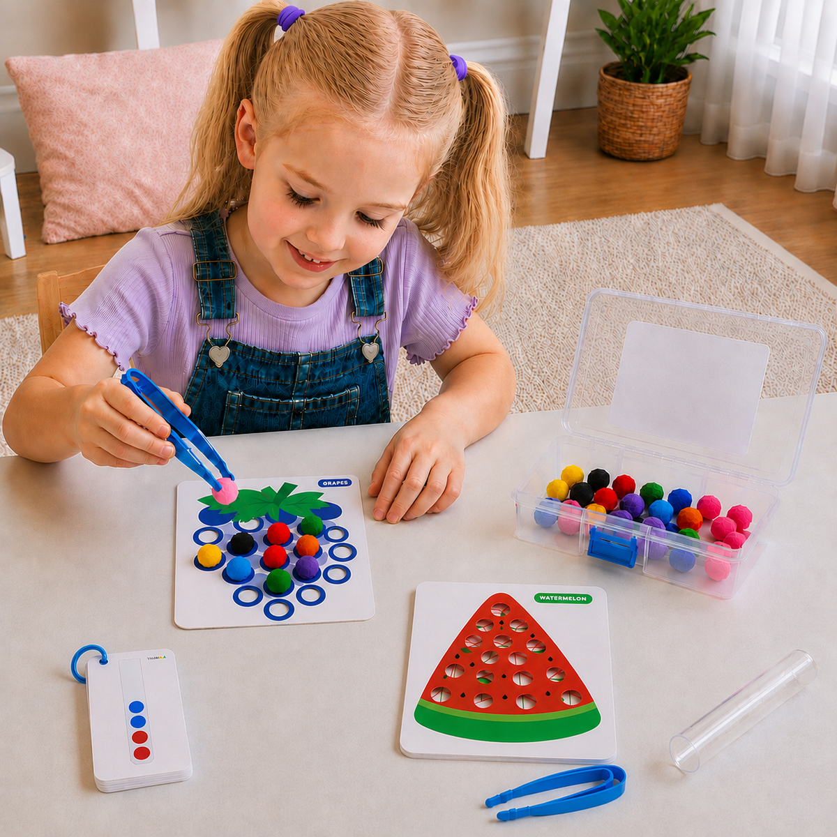 Montessori Pom-Pom Color & Numbers Learning Game for Fine Motor Skills