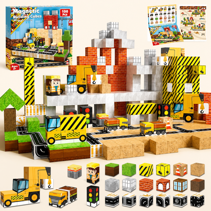 100-Piece Magnetic Building Cube Set – Montessori STEM Construction Toy for Kids