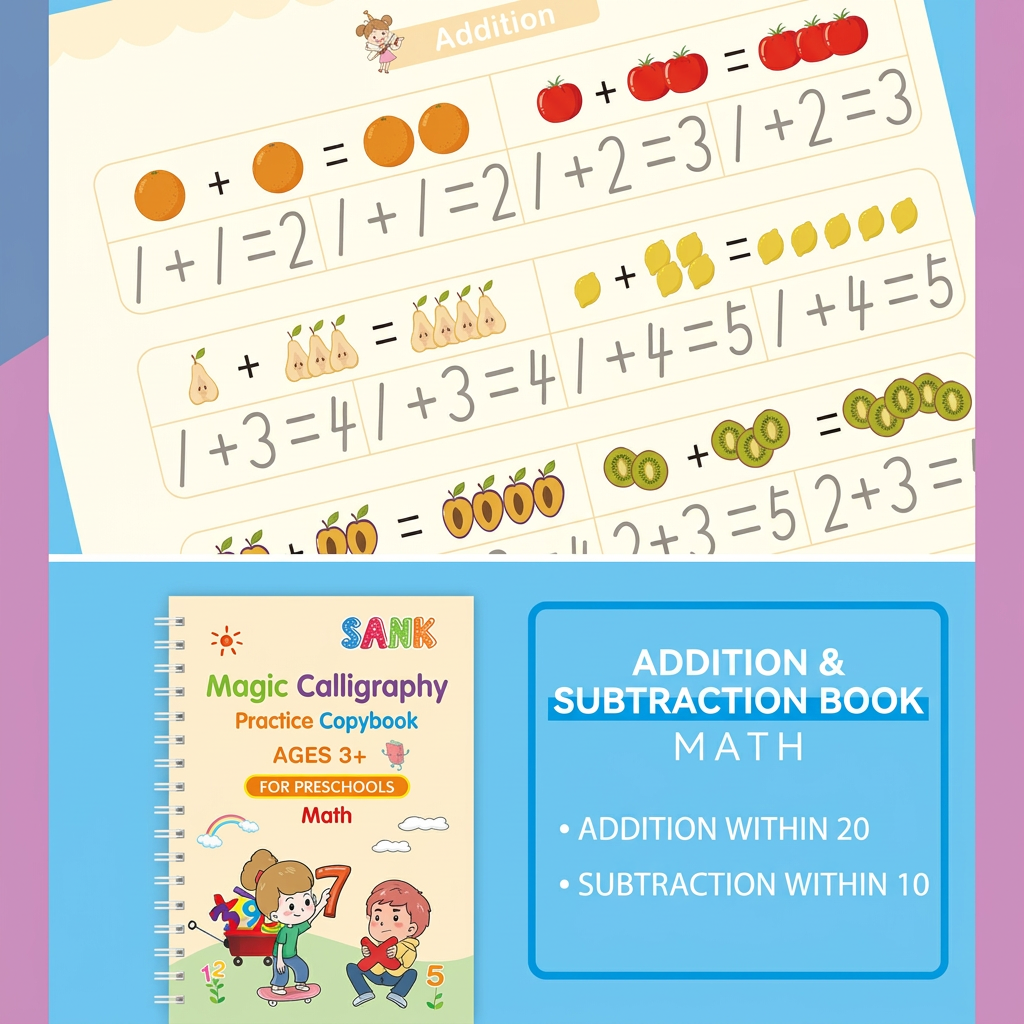 Magic Reusable Grooved Handwriting Practice Books with Disappearing Ink Pens