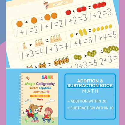 Magic Reusable Grooved Handwriting Practice Books with Disappearing Ink Pens