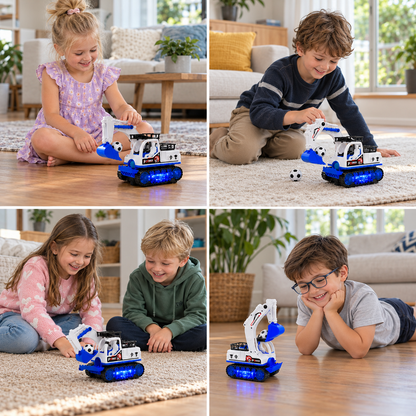 Musical Excavator Toy with Automatic Soccer Ball Scooping & LED Lights