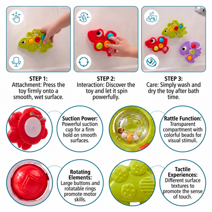 Dinosaur Suction Cup Spinner Toy for Babies & Toddlers Set of 3