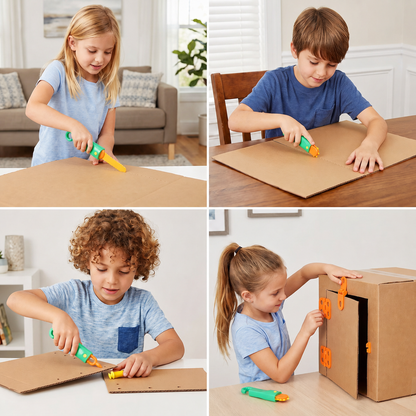 Safe 100-Piece STEM Cardboard Construction Kit with Tool Set for Kids