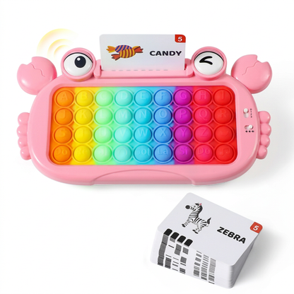 Interactive Talking Flash Card Learning Tablet with Pop-It Keyboard, Spelling & Phonics Games