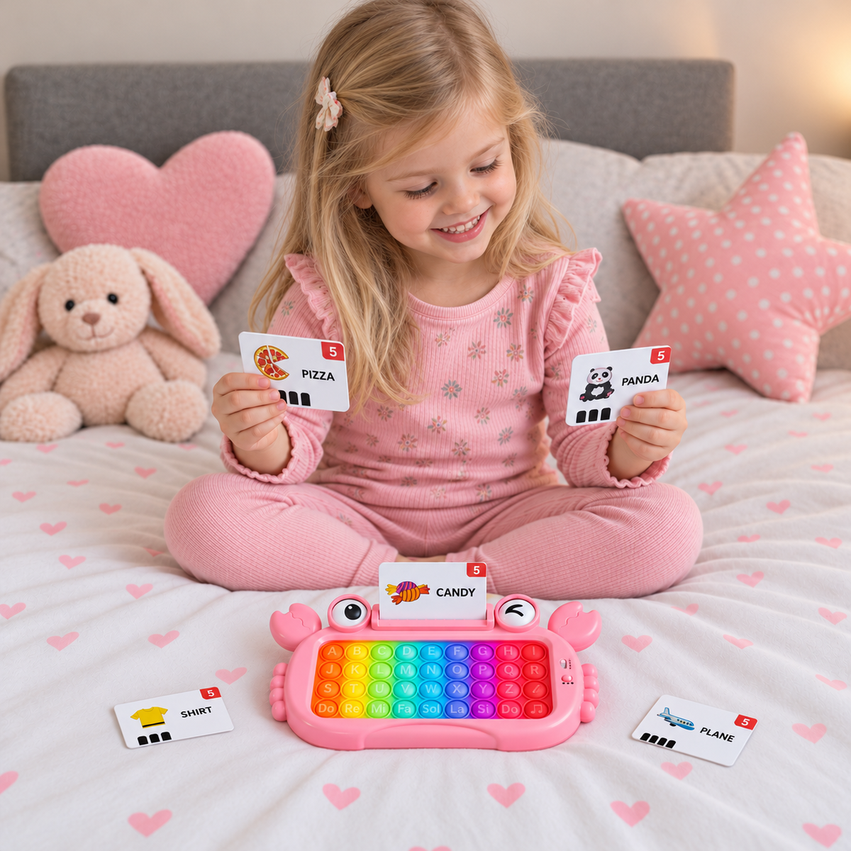 Interactive Talking Flash Card Learning Tablet with Pop-It Keyboard, Spelling & Phonics Games