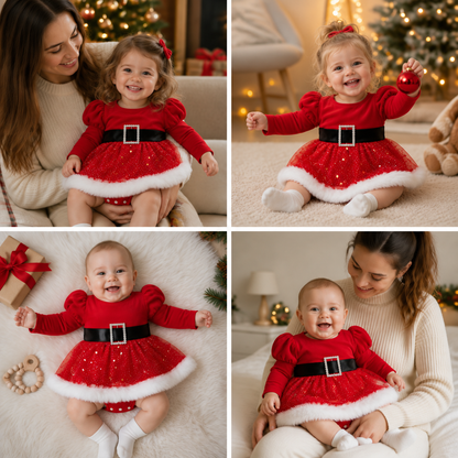 Baby Girl’s My First Christmas Long-Sleeve Romper Dress
