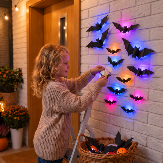 3D LED Halloween Bat Wall Decoration with Color-Changing Lights