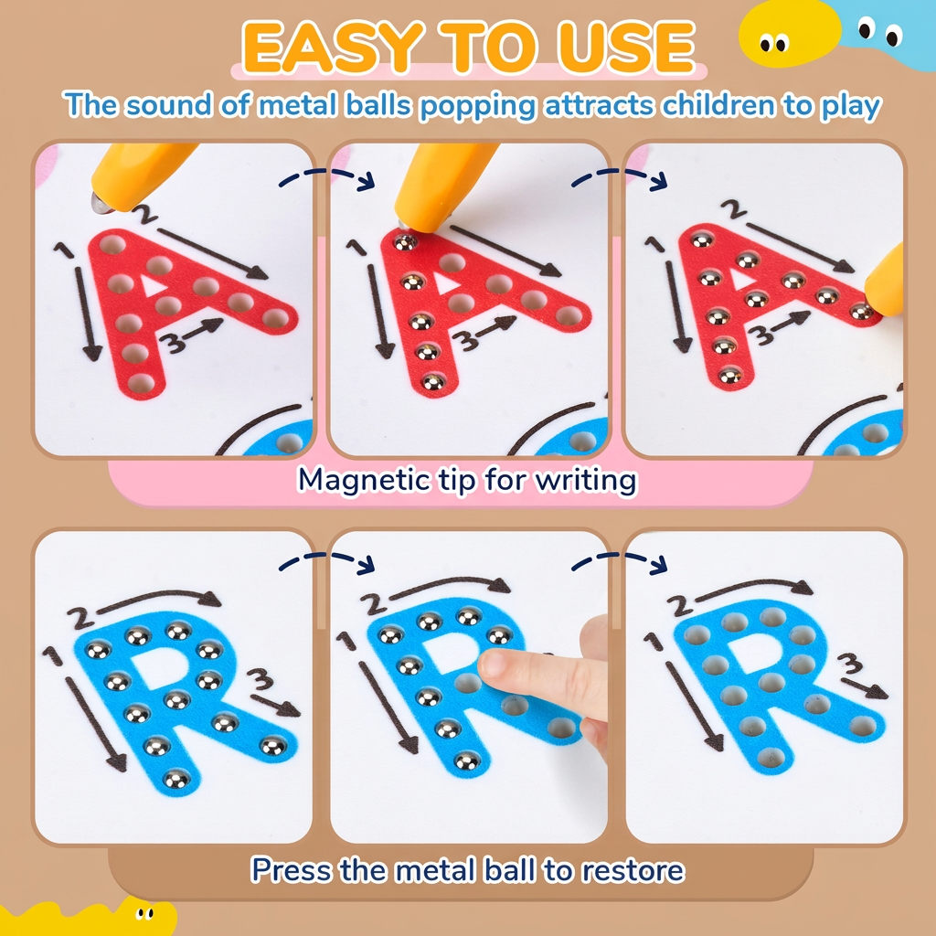 2-in-1 Magnetic Letter Tracing Board for Uppercase & Lowercase Writing Practice