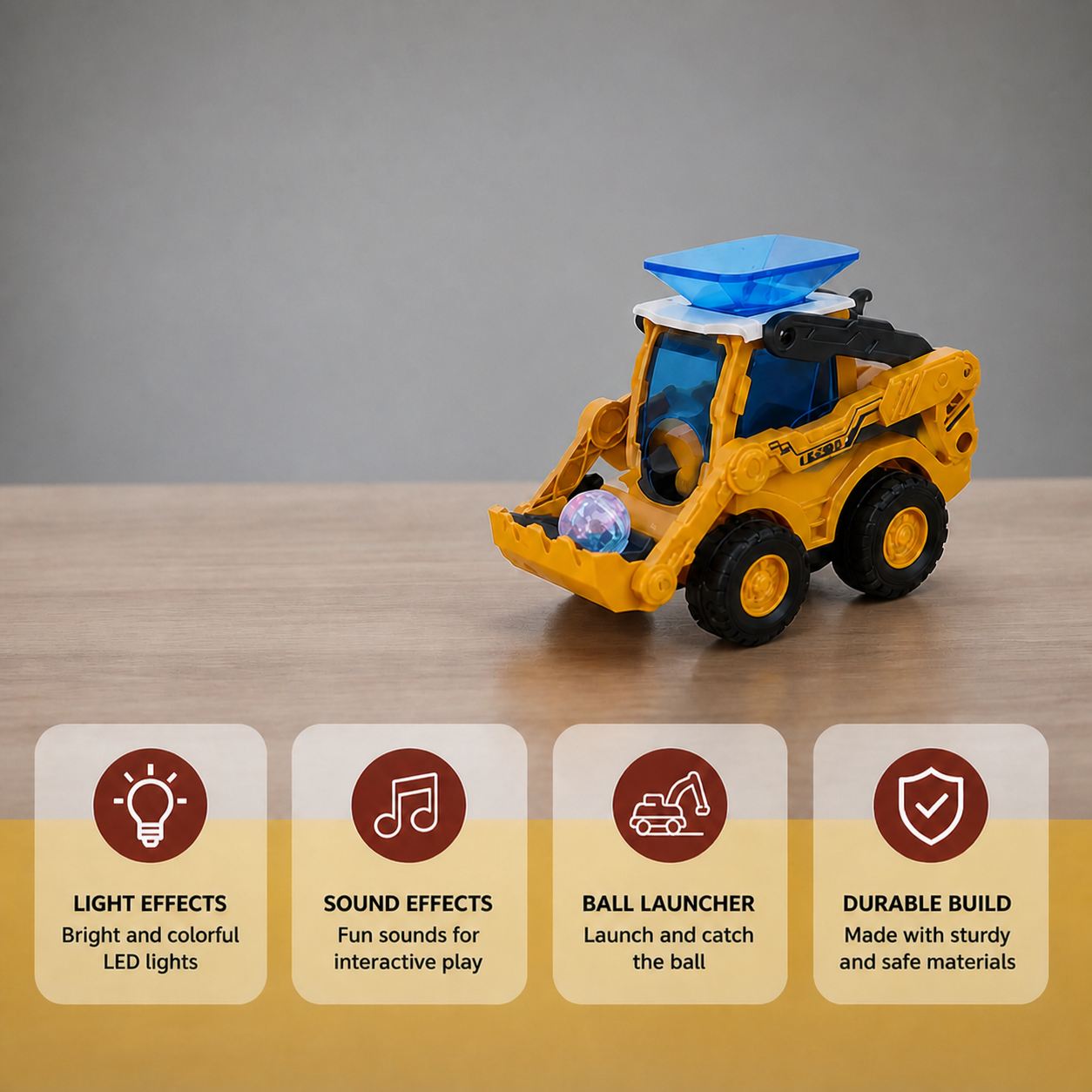Interactive Light-Up Construction Bulldozer with Ball Launcher for Kids