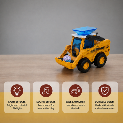 Interactive Light-Up Construction Bulldozer with Ball Launcher for Kids