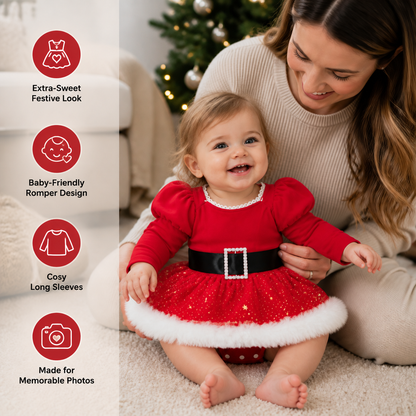 Baby Girl’s My First Christmas Long-Sleeve Romper Dress