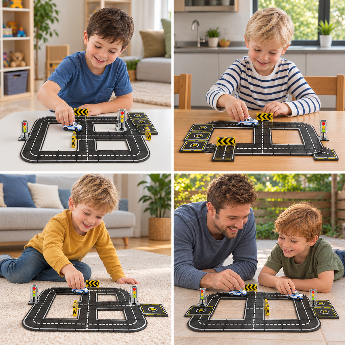 Magnetic Tiles & Building Blocks Set with Roads & Traffic Lights