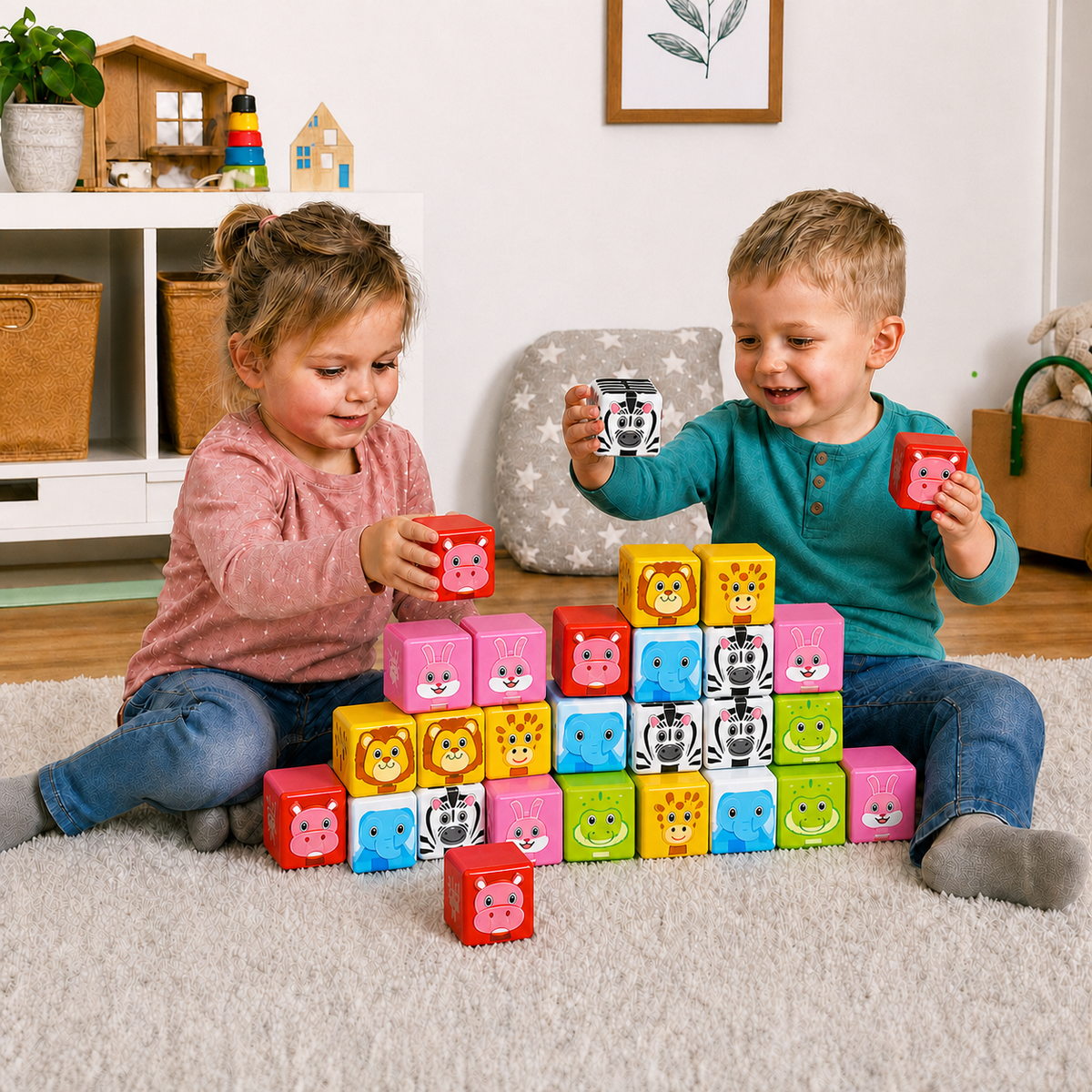 Toddler-Safe 4.2 cm Safari Animal Magnetic Building Cubes – STEM Learning Blocks