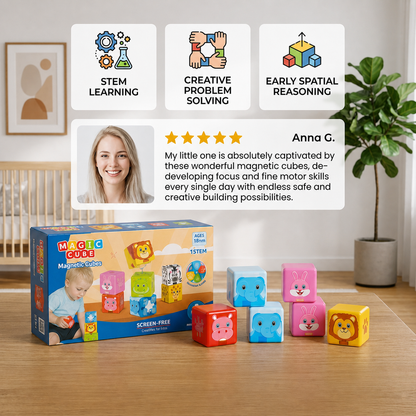 Toddler-Safe 4.2 cm Safari Animal Magnetic Building Cubes – STEM Learning Blocks