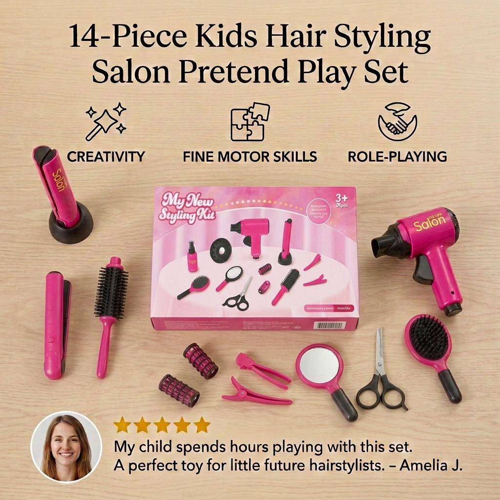 14-Piece Kids Hair Styling Salon Pretend Play Set