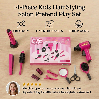 14-Piece Kids Hair Styling Salon Pretend Play Set