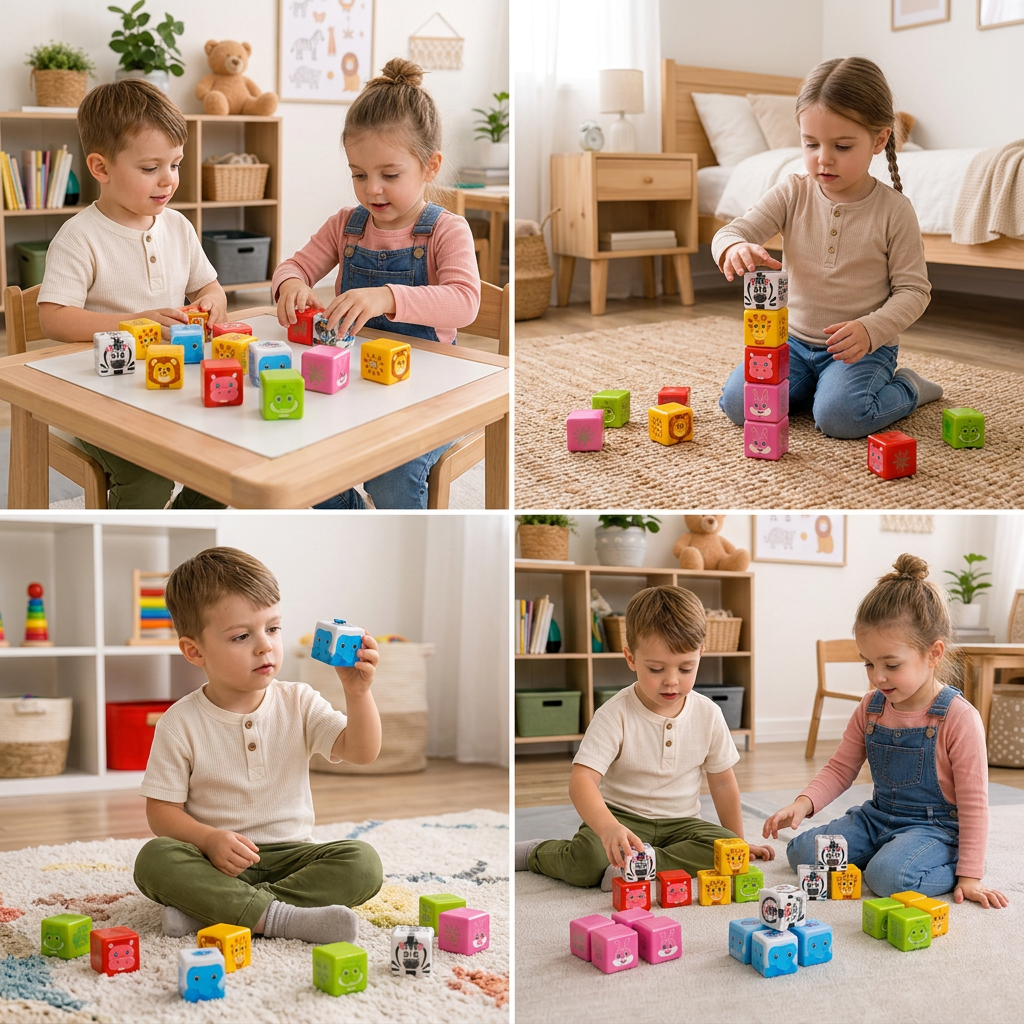 Toddler-Safe 4.2 cm Safari Animal Magnetic Building Cubes – STEM Learning Blocks