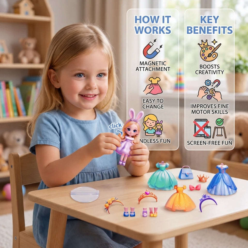 Magnetic Dress-Up Doll Set with Interchangeable Outfits