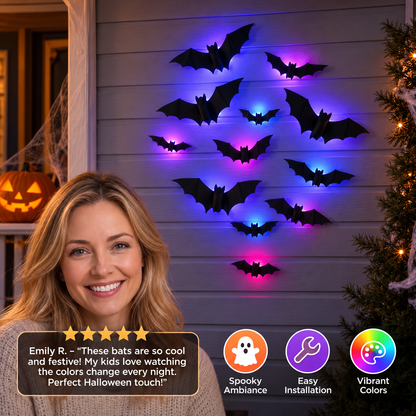 3D LED Halloween Bat Wall Decoration with Color-Changing Lights