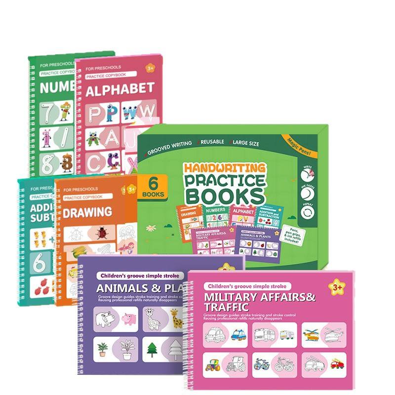 Reusable Grooved Handwriting Practice Books for Kids – 6-Piece Tracing & Writing Set