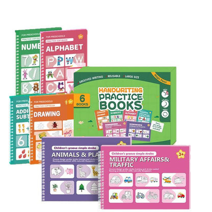 Reusable Grooved Handwriting Practice Books for Kids – 6-Piece Tracing & Writing Set