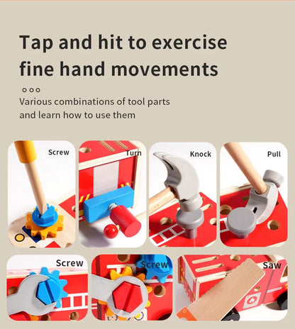 Montessori Wooden Firefighter Tool Box & Building Set