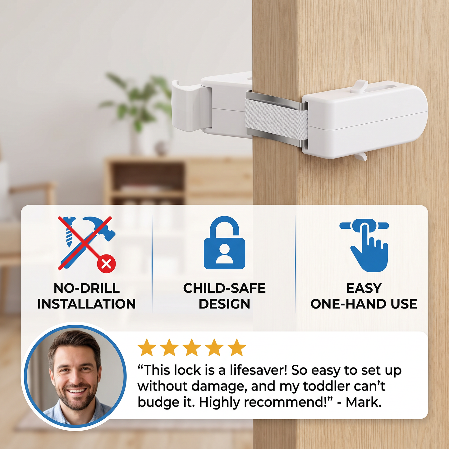 No-Drill Child Safety Door Lock