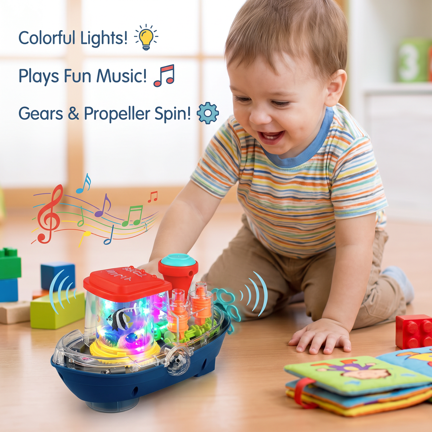Light-Up Gear Boat – Musical Electric Toy Boat for Kids
