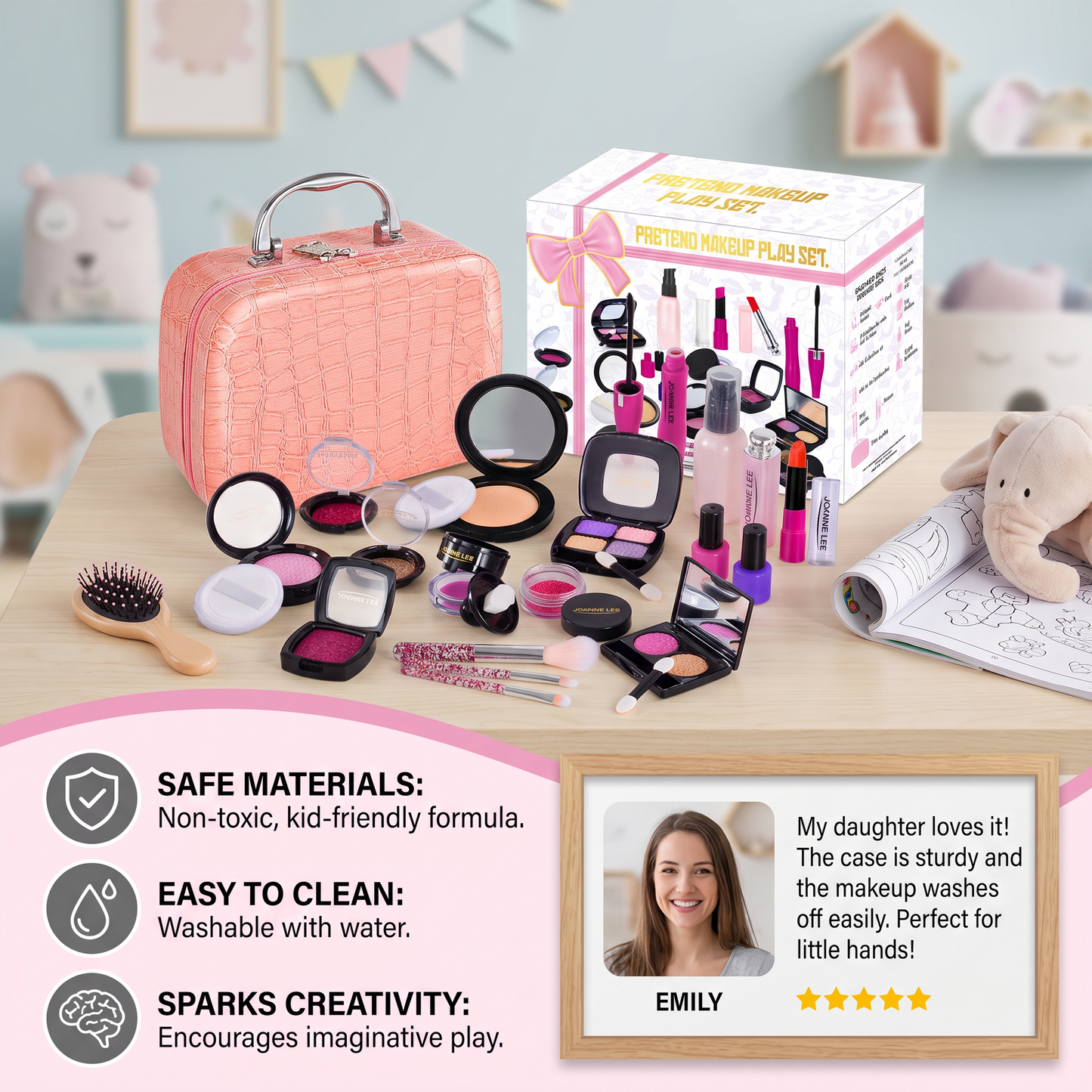 Make-up Play Set for Girls – Safe Kids Cosmetic Set with Practical Bag