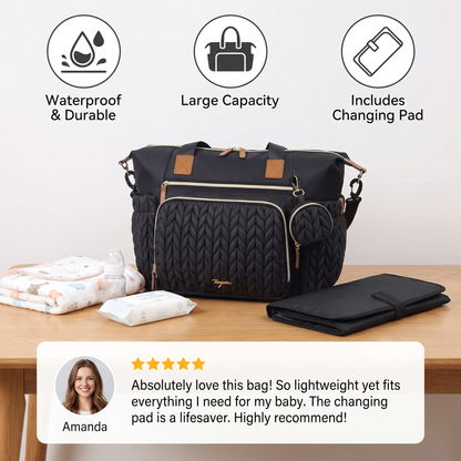 Lightweight Waterproof Diaper Tote Bag – Large Capacity with Changing Pad & Pacifier Case