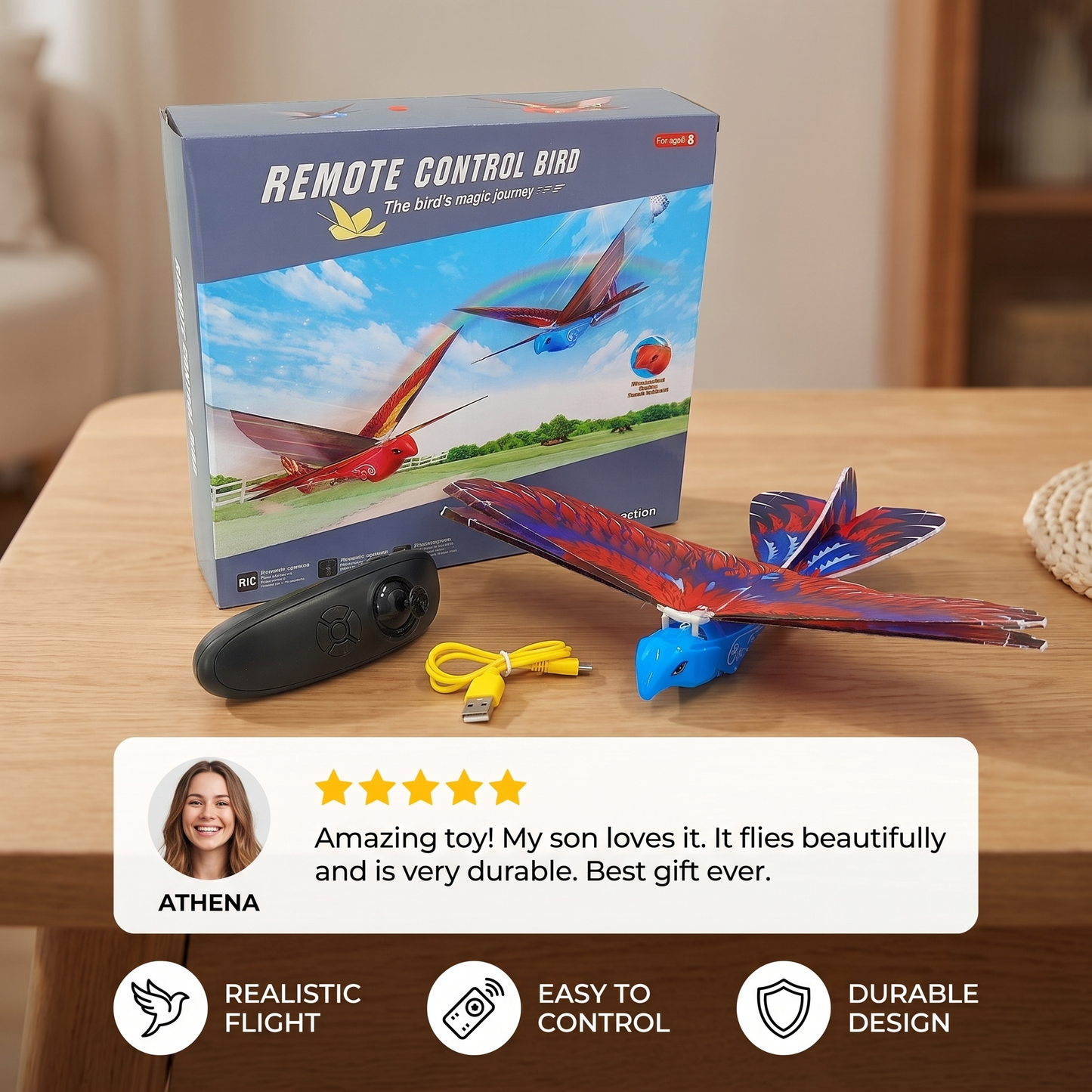 Remote Control Flapping-Wing Flying Bird Toy for Kids