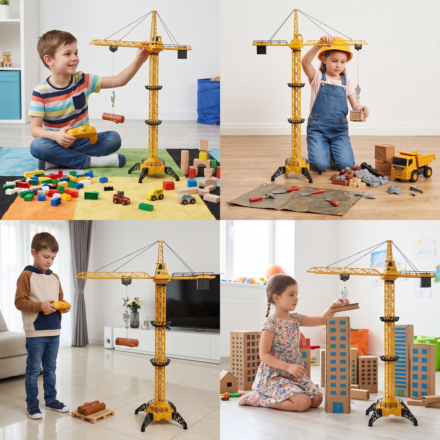 Remote Control Tower Crane – 360° Rotating Construction Toy with Lifting Function