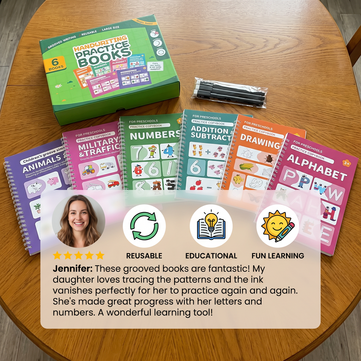 Reusable Grooved Handwriting Practice Books for Kids – 6-Piece Tracing & Writing Set