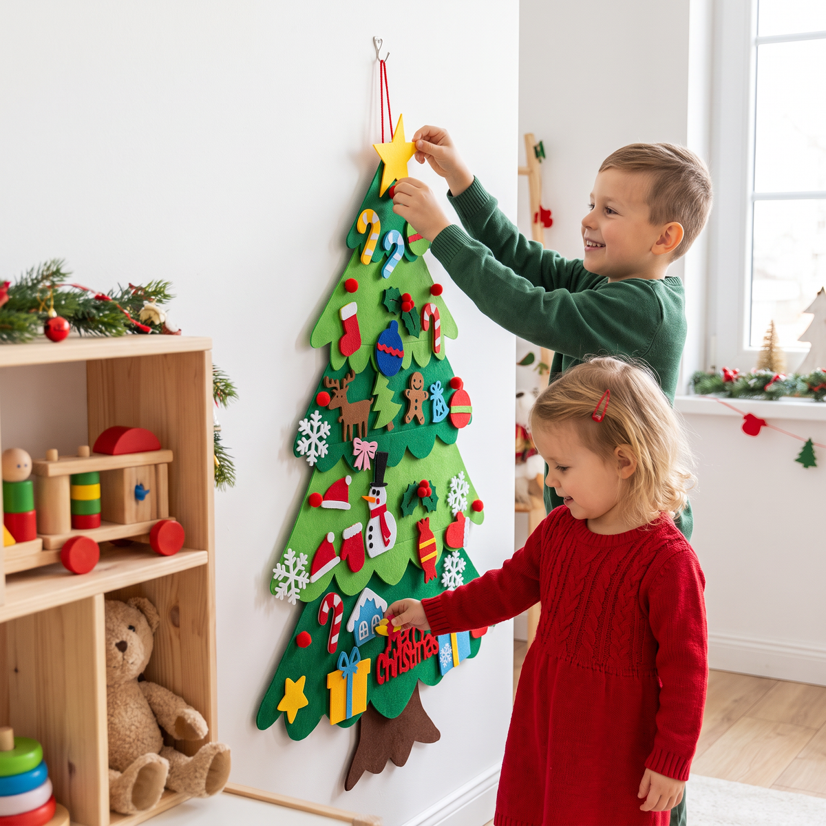 Kids’ DIY Felt Christmas Tree with Decorative Ornaments