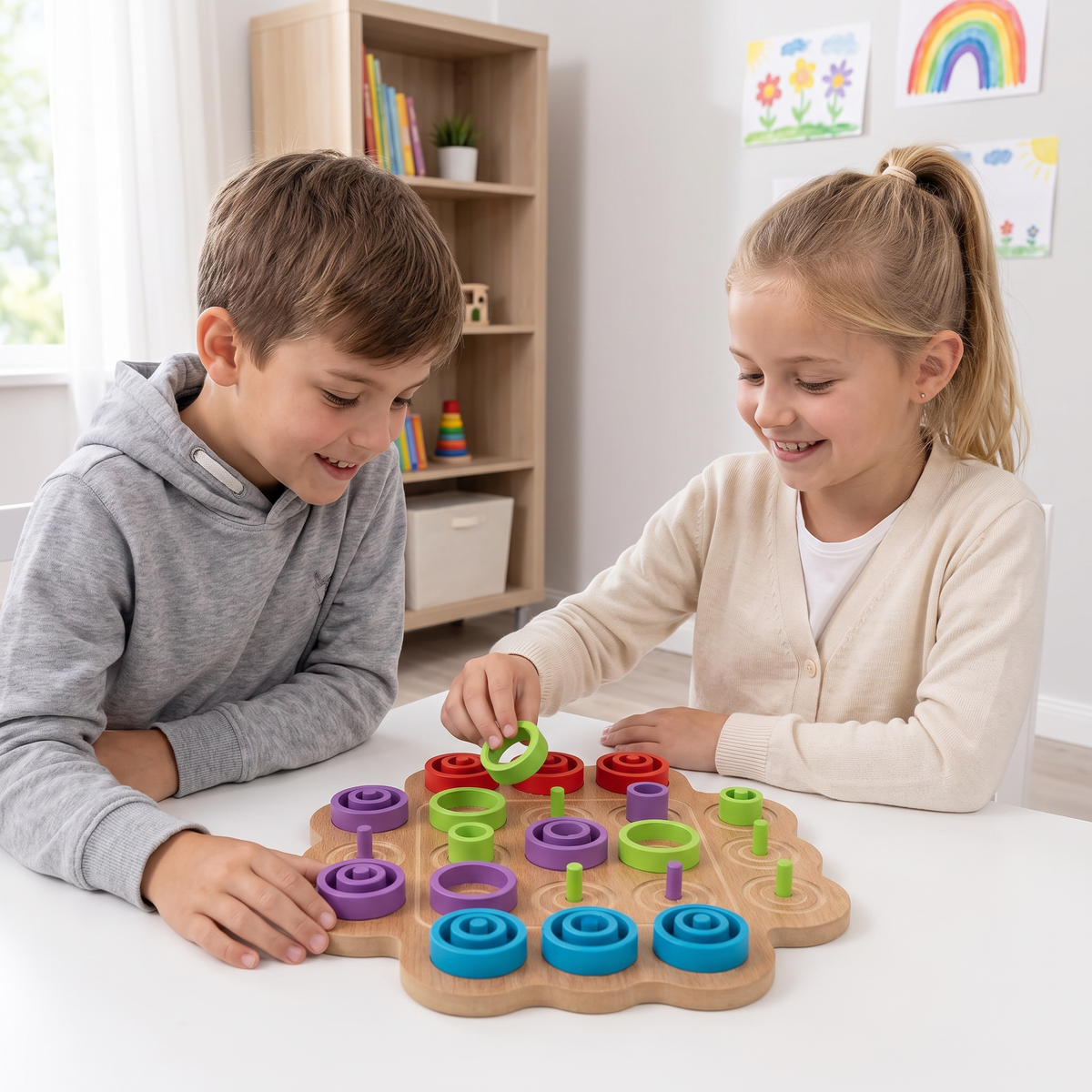 Early Educational 3-Level Wooden Tic-Tac-Toe Strategy Game