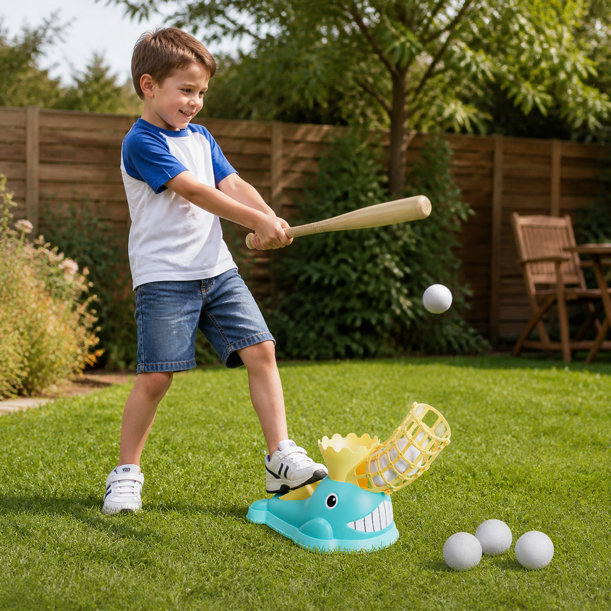 Step-On Baseball Pitching Machine with Bat & Balls for Kids