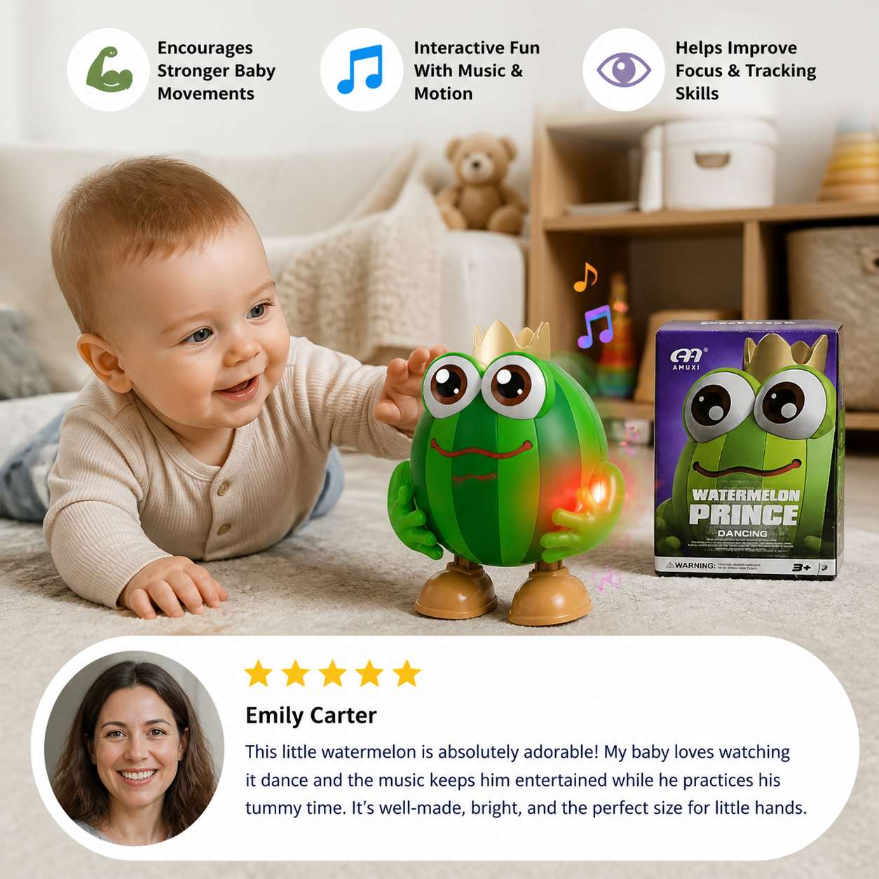 Dancing Watermelon Head-Up Tummy Time Toy with Lights & Music