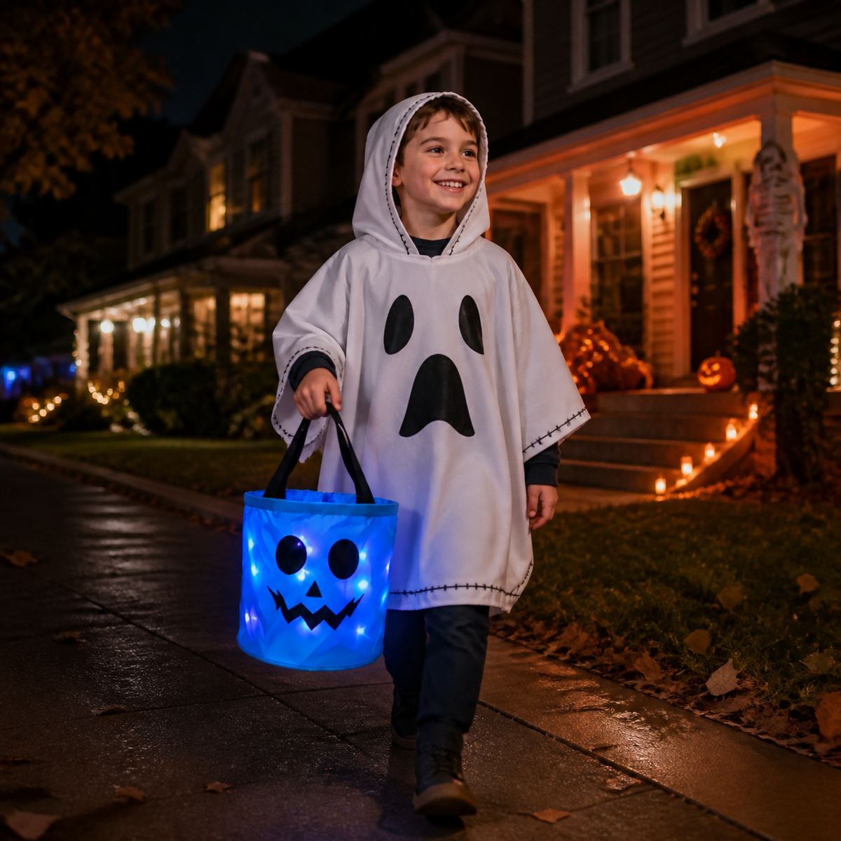 LED Halloween Trick-or-Treat Candy Bucket – Reusable Light-Up Tote Bag
