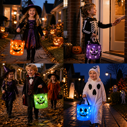 LED Halloween Trick-or-Treat Candy Bucket – Reusable Light-Up Tote Bag