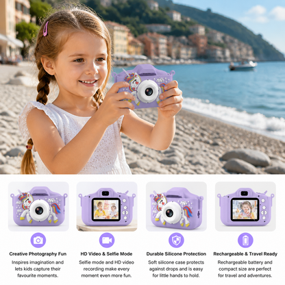 Rechargeable Kids’ Digital Camera with Selfie Mode, HD Video & Silicone Case