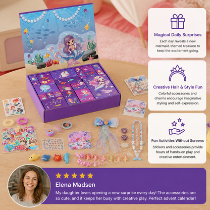 24-Day Mermaid Advent Calendar with Hair Accessories, Stickers & Surprise Gifts