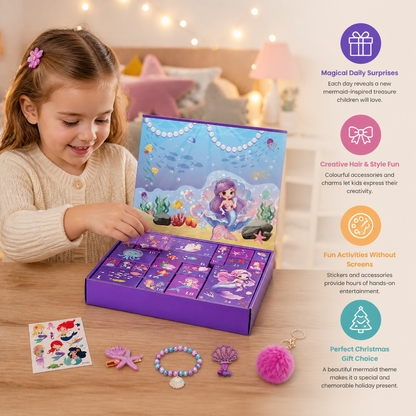 24-Day Mermaid Advent Calendar with Hair Accessories, Stickers & Surprise Gifts